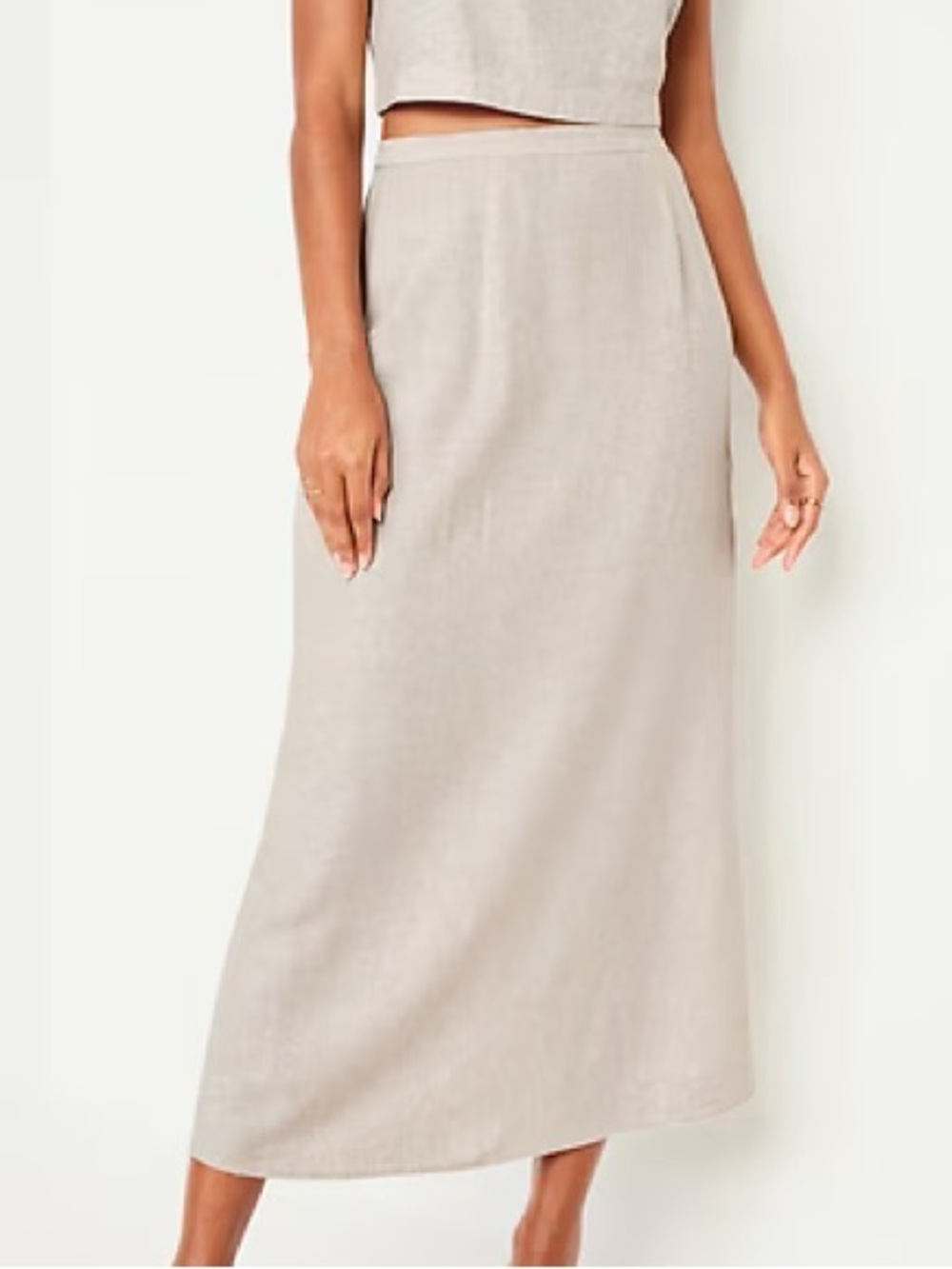 Old Navy Women S Beige Minimalist Beach Elastic Waist Linen-Blend Maxi Skirt NWT